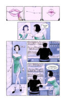 Comic page done in a limited colour palette. Panel One: Extreme close up shot. Lipstick is being applied to a pair of lips. Panel Two: Extreme close up shot. Lupin rubs his lips together to get an even coating and full coverage. Panel Three: Lupin puckers his lips with a smack, lipstick now perfectly applied. Panel Four: Wide shot, rear view. Lupin in drag is standing in front of a mirror admiring himself. He's pointing at his reflection with confidence and smiling. Lupin says "You look hot!" Panel Five: Full boy shot, front view. Lupin exits the bathroom with a wiggle and sway to his hips. He is confident and convincing in his disguise. Panel Six: Medium shot, rear view. We see the back of Zenigata from the waist up as he sits at the bar. Even from behind we can see that he is tense. Panel Seven: Wide shot, rear view. Lupin has laid a delicate hand on Zenigata's shoulder as he pulls out the chair beside him. He's flirting and laying on the charm like Fujiko would, but much worse at it. All of his interactions are uncomfortable and embarrassing. Lupin says "Hi handsome, this seat taken?"