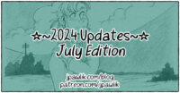 Rectangular image with the text “2024 Updates, July Edition” over top of an illustration of Alpha from Yokohama Kaidashi Kikou. The text “jpawlik.com/blog and patreon.com/jpawlik” is at the bottom of the image.