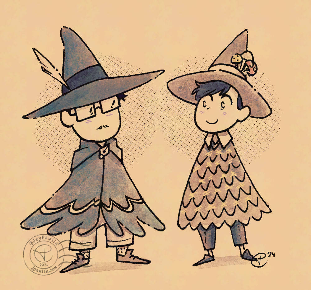 Illustration of Jey and Max as small wizards.