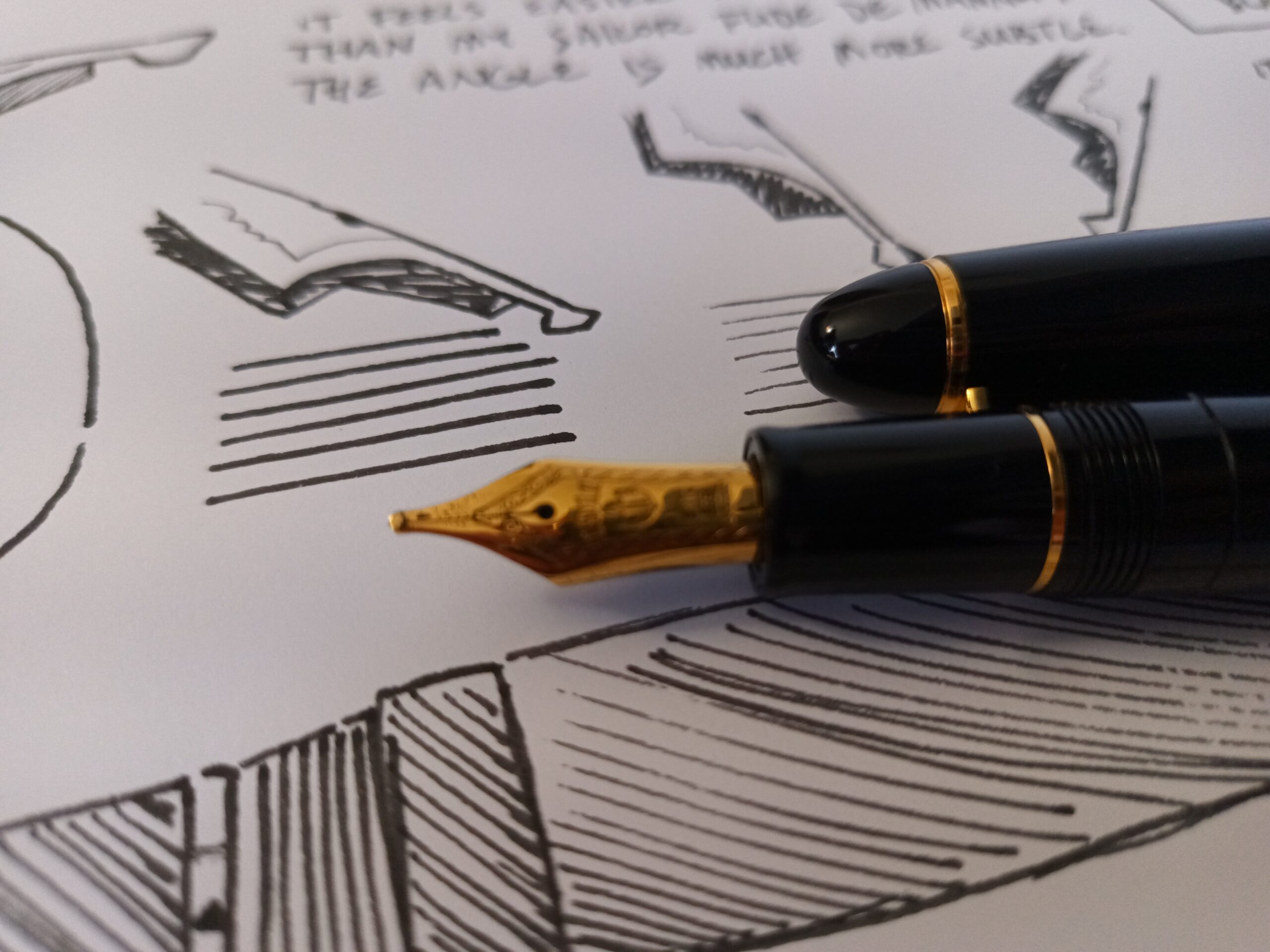 A close-up photo of an uncapped Sailor Profit showing it's zoom nib from the top.
