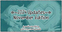 Rectangular image with the text “2024 Updates, November Edition” over top of an illustration of Link froma Legend of Zelda holding up a heart piece in surprise. The text “jpawlik.com/blog and patreon.com/jpawlik” is at the bottom of the image.