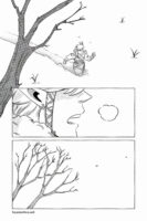 Comic page done in black and white with halftones. Panel one, Link from the Legend of Zelda is trudging through the snow. Panel two, a close-up of Link from the side as he breaths heavily. Panel three, zooming out to see the tops of some bare trees and two snowflakes fall slowly from the sky.