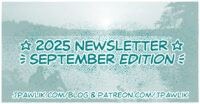 Rectangular image with the text “2025 Updates, September Edition” over top of a film photo showing a line of trees and a lake with two silhouettes sitting on the bank. The text “jpawlik.com/blog and patreon.com/jpawlik” is at the bottom of the image.