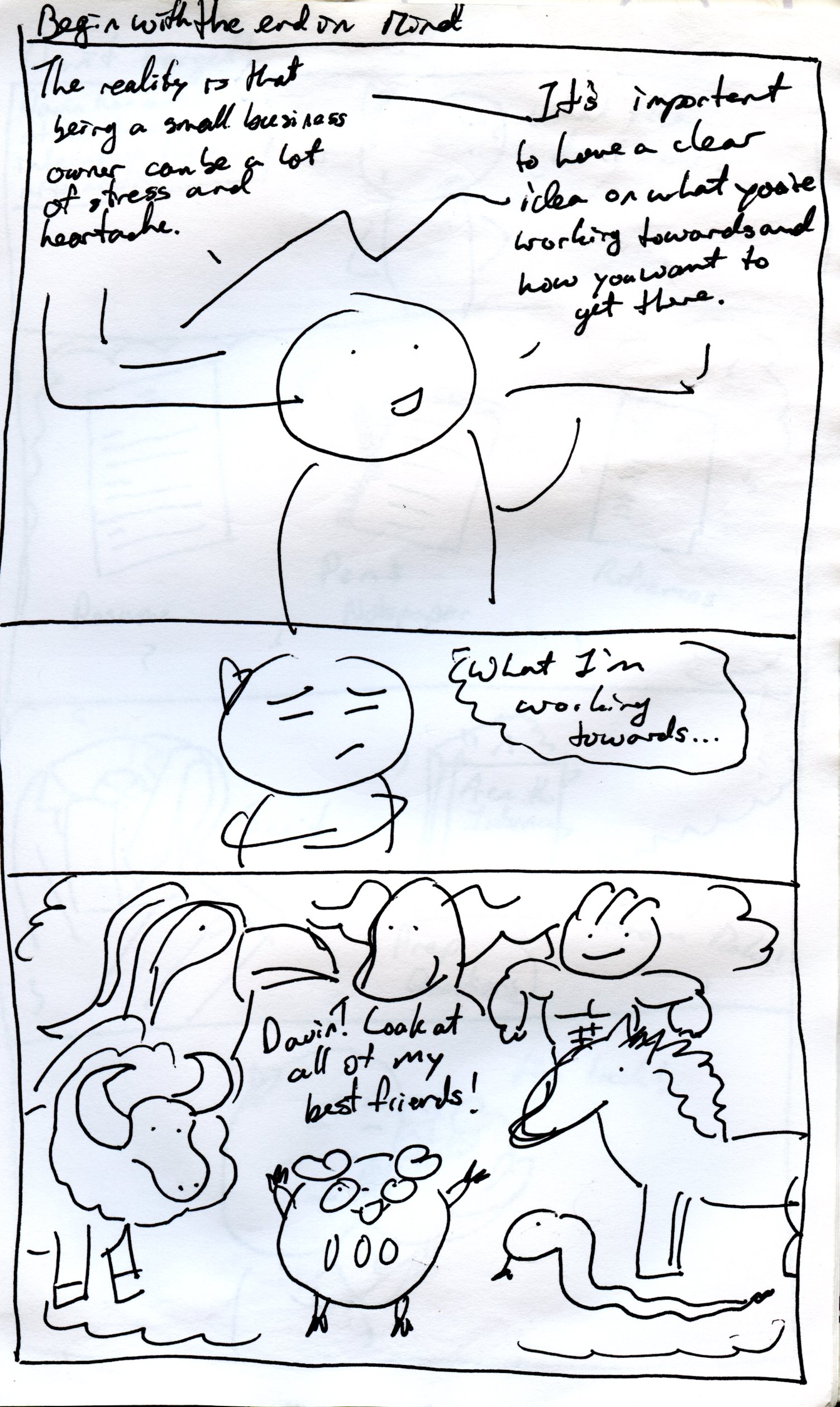 Thumbnail of the first comic page, done in thick black pen.