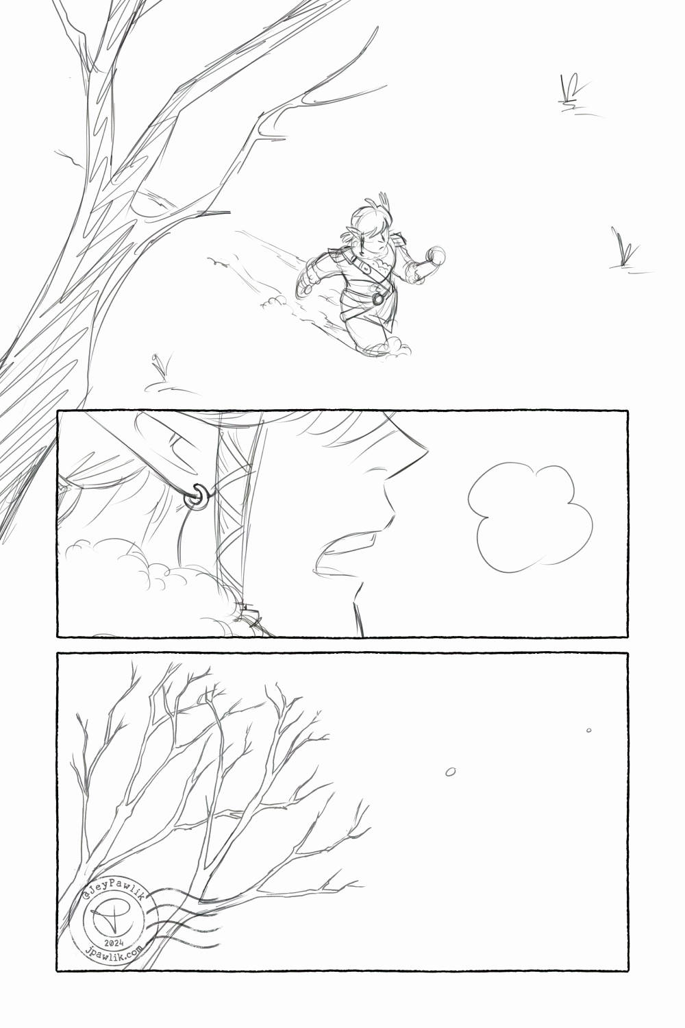 Sketch of comic above, done in grey pencil.