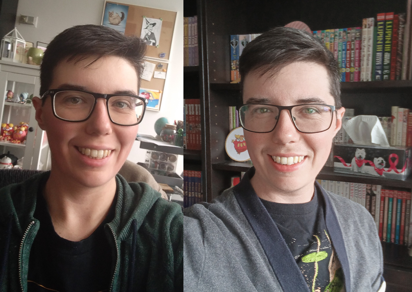 Photo of myself from 2023 next to a photo of myself from 2024 after a year on T.